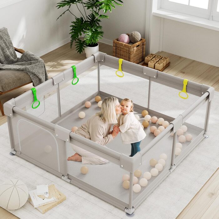 ZEEBABA Baby Playpen, Playpen for Babies (59 x 59 x 27 inches), Kids Safe Play Center for Babies and Toddlers, Extra Large Playpen, Baby Playpen Fence Gives Mommy a Break (150cm)