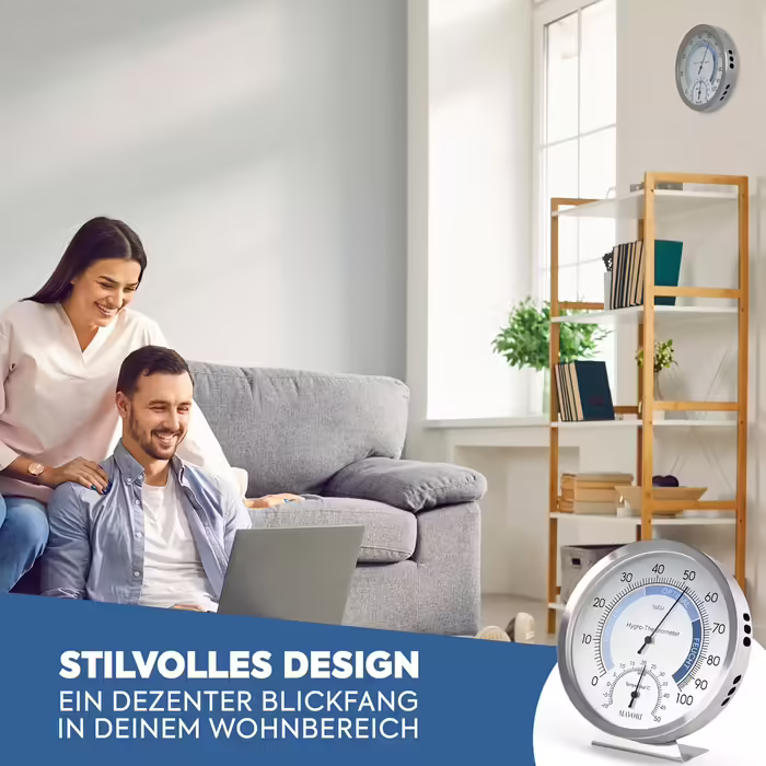 MAVORI® 2in1 Indoor Analog Hygrometer and Thermometer made of Stainless Steel - Analog Thermometer Hygrometer - Temperature and Humidity Meter for a Healthy Indoor Climate - Ø 12.5cm
