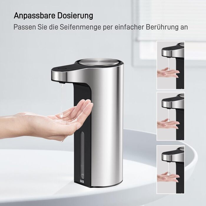 Automatic Soap Dispenser with Window - Infrared Sensor, 250ml, USB Rechargeable, Waterproof, Adjustable Dosage, Drip-Free, for Kitchen & Bathroom - Matte Black (Silver)