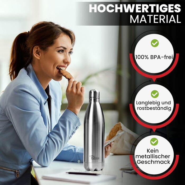 Термос-термопляшка з нержавіючої сталі Otto Koning, 1000 мл, подвійні стінки, вакуумна ізоляція, BPA-free, сріблястий