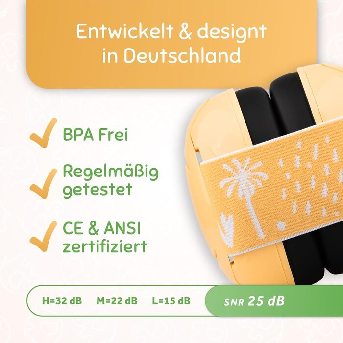 Schallwerk Mini+ (Dusty) - Навушники-захисники для малюків (жовті) - Шумоізоляційні навушники для дітей преміум-якості