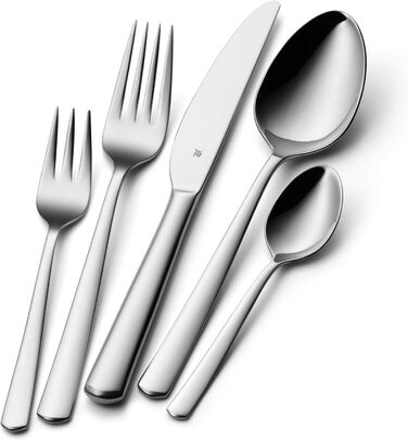 WMF Boston Stainless Steel Cutlery Set, 6 Place Setting, 30-Piece Dinner Set, Monoblock Knives, Polished Cromargan Stainless Steel, Dishwasher Safe Table Cutlery Single