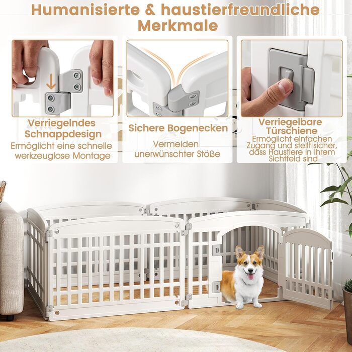 Клітка для цуценят GYMAX 60/75 см, 6 панелей, з замком та кріпленням для підлоги, для дому та вулиці, біла