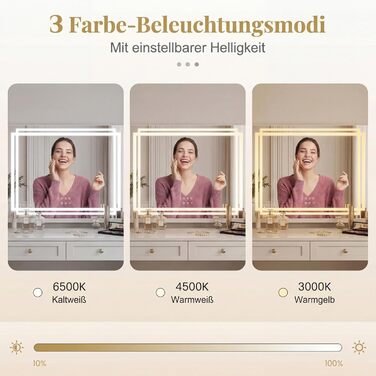 Дзеркало для макіяжу COSTWAY з підсвіткою, 3 режими кольору, 5-кратне збільшення, сенсорне керування та регулювання яскравості, поворотне на 360°, 58x48 см