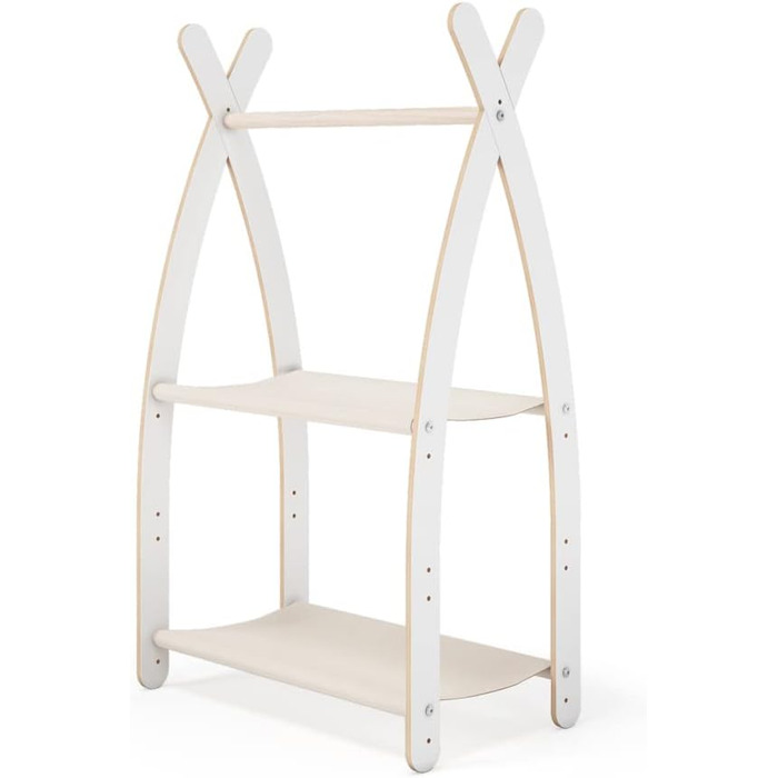 MAMOI® Clothes Rack Baby Nursery | Children's Clothes Rack 106x95x32cm / 53x95x32cm | Children's Clothes Stand Baby | Coat Rack | Baby Wardrobe | Children's Wardrobe | 100% ECO | Made in EU (1 Module - 2 Shelves, White - Beige)