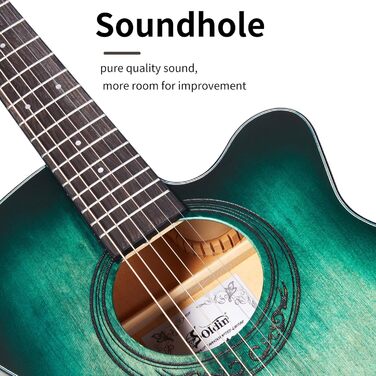 Акустична гітара Soldin 40 дюймів Premium з масивної соснової верхньої деки. Комплект: чохол, підставка, тюнер, ремінь, каподастр, струни, серветка, медіатори (Nilblau)