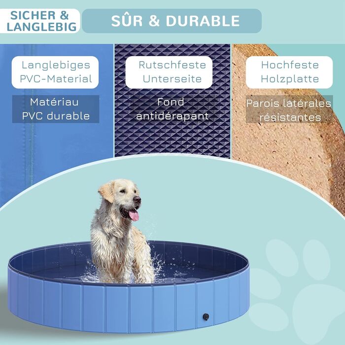 PawHut Dog Bath Tub Dog Pool Bathtub Swimming Pool Water Pool for Dogs 120 x 30 cm