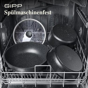 Набір посуду GiPP з каструлями та сковорідками зі знімною ручкою, 19 предметів, чорний