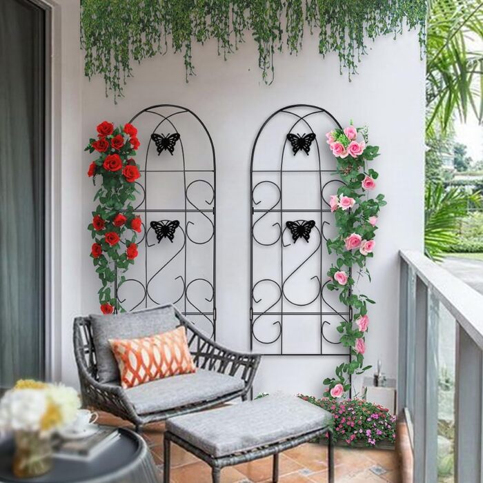 Amagabeli 2-Piece Garden Trellis Set, Metal, 152 x 46 cm, Rust-Proof Black Iron, Butterfly, Pot Vegetables, Flowers, Terrace, Metal Grids, Grid Panels for Ivy, Roses, Cucumbers, Clematis Supports