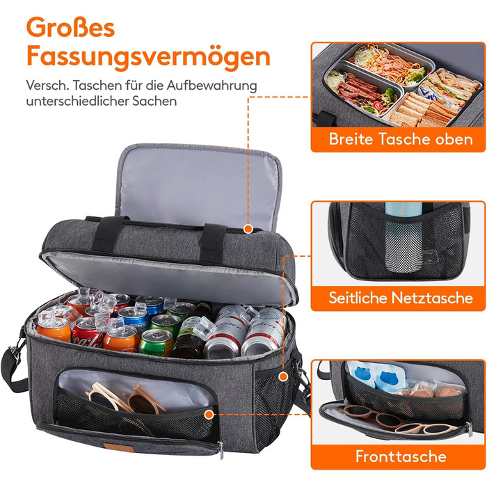 Термосумка Lifewit 30L для пікніка, пляжу, роботи та подорожей (темно-сірий)