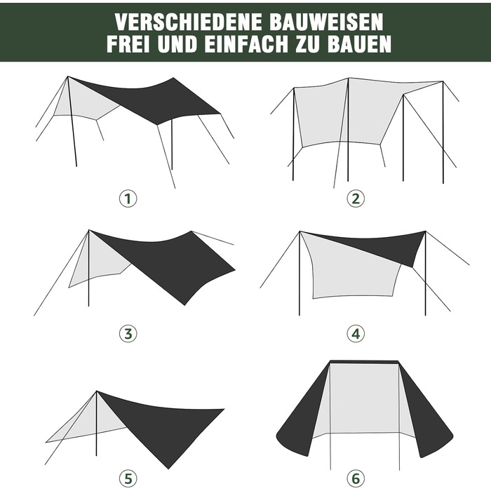 Намет Overmont 3x3м, Тент, Сонячний Павільйон з 6 кілочками та 6 мотузками. Захист від сонця для гамака, відпочинку на природі, подорожей та пікніків (Чорний)