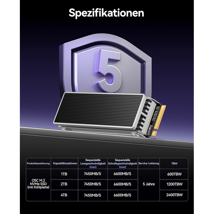 SSD Orico IG740PRO 4TB PCIe 4.0 NVMe M.2 - Швидкість до 7100 МБ/с, 3D NAND TLC, з радіатором для ПК, ноутбука та PS5