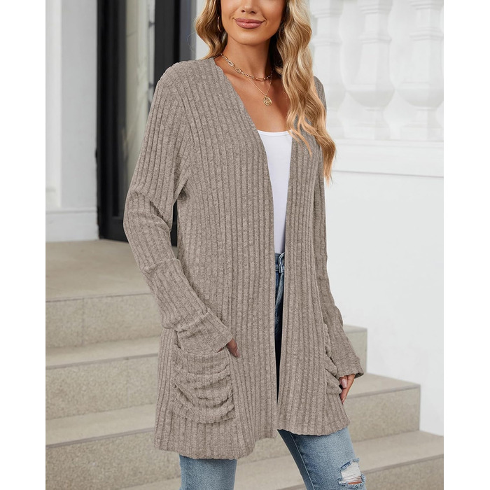 Кардиган жіночий Strickjacke Eegant в'язаний з еластичної тканини, з кишенями, колір хакі, розмір XXL