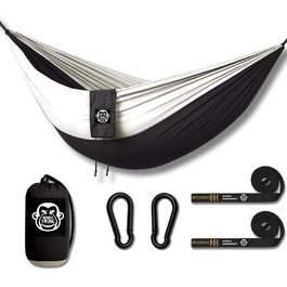 Ultralight Hammock including Carabiners & Heavy-Duty Straps (load capacity up to 220 kg, 275 x 140 cm) – ideal for camping, outdoor activities, trekking & as a travel hammock (Turquoise/Orange) (Black)