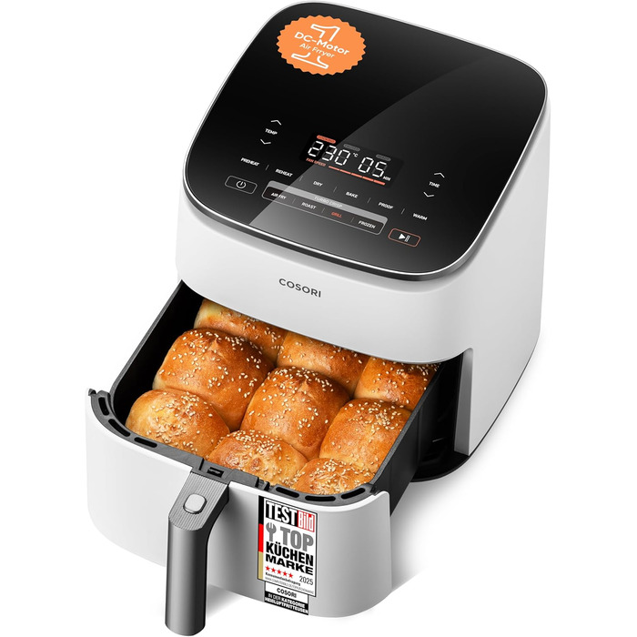 Фритюрниця Cosori Turboblaze Airfryer 9-в-1: смаження, випікання, гриль, обсмажування, 6л, тихий DC мотор, 87 рецептів, білий