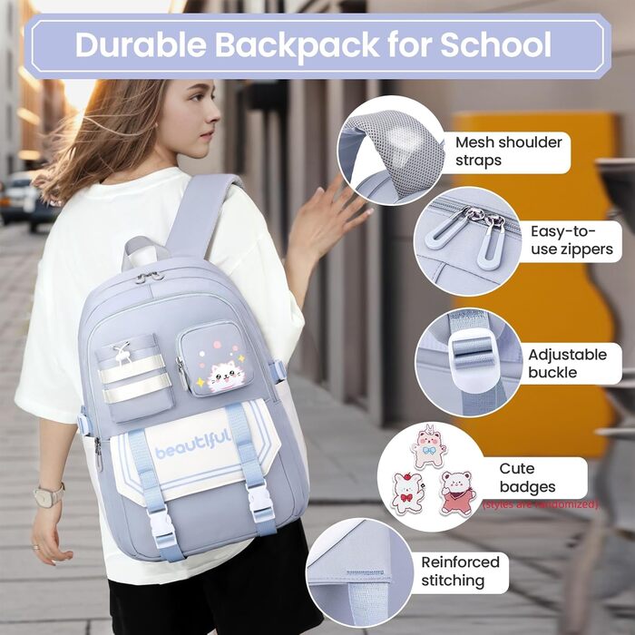 Дитячий рюкзак IvyH для дівчаток – велика місткість, водонепроникний, ідеальний для школи (блакитний)