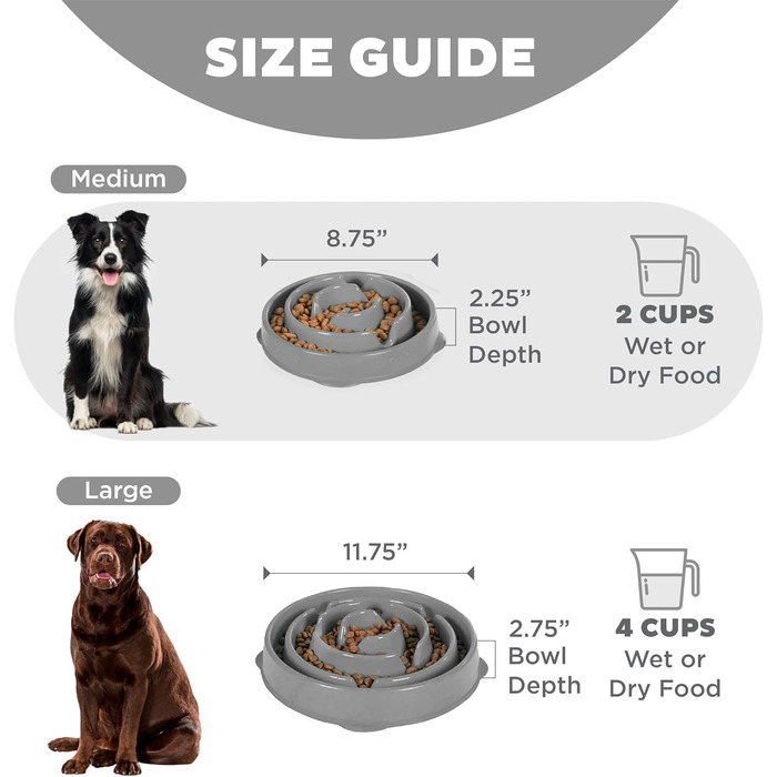 Миска для собак Outward Hound Fun Feeder M, сіра - уповільнює годування, запобігає здуття, антиковзаюча