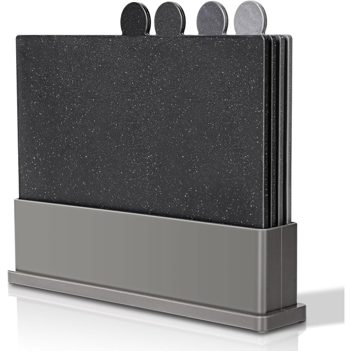 Набір обробних дощок MASTERTOP, 4 шт. з підставкою, індексовані, придатні для миття в посудомийній машині, великі кухонні дошки для риби, м'яса, овочів, фруктів