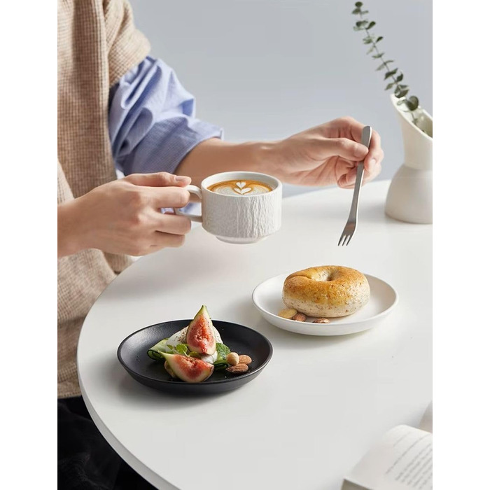 Набір з 4 чашок для еспресо Saumo з підблюдниками (кераміка, 175 мл, білий) – сучасний дизайн для дому, офісу та особливих випадків