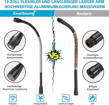Кріплення для мікрофону Zealsound – регульований штатив-«лебідь» з кріпленням, адаптер 3/8' на 5/8', міцна клямка для столу, сумісний з Blue Snowball, Ice, Spark, SoloCast, 33 см (T19-19 см, лише кріплення)