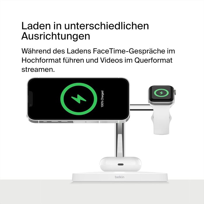 Belkin MagSafe 3-в-1 Бездротова Зарядка: Швидка Зарядка для iPhone, Apple Watch та AirPods (Біла)