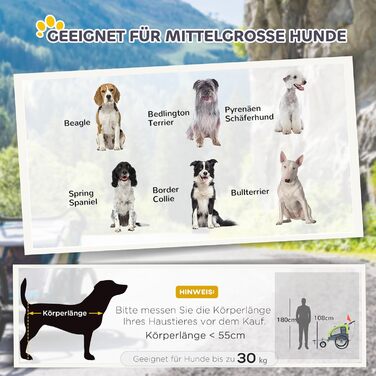 PawHut 2-в-1 Причіп для собак, велосипедний причіп для собак, візок для собак з відбивачами, прапорцем, причіп для собак PawHut, Oxford-тканина (Зелений)