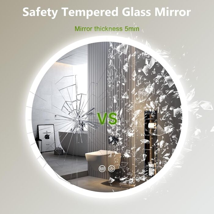 LED дзеркало для ванної кімнати AllRight з підсвічуванням 50см кругле - диммування, 3 кольори світла (3500K-6500K), сенсорне керування, антизапар, для макіяжу та гоління