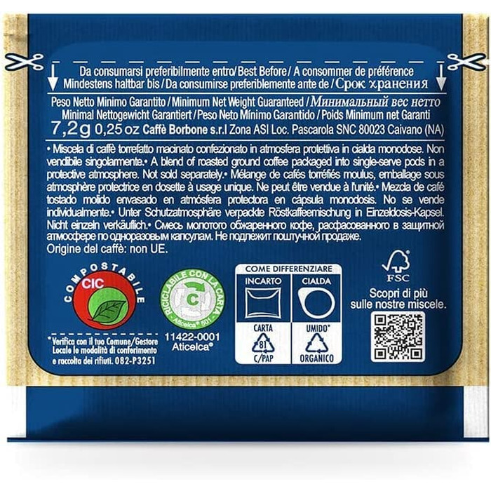 Кава в капсулах Caffe Borbone Miscela Blu ESE 44мм, синя суміш, 300 шт (1.08 кг)