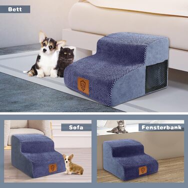 Сходинки для собак маленьких порід, 3 сходинки, 40 см, чорного кольору. Зручні та миючіся, з неслизьким покриттям для ліжка та дивану.