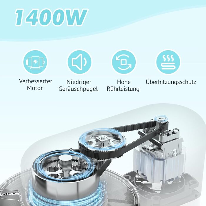 Кухонна машина Küchenmaschine 6.2 л, 1400 Вт, 6 швидкостей, з набором насадок (міксер, гак для тіста)