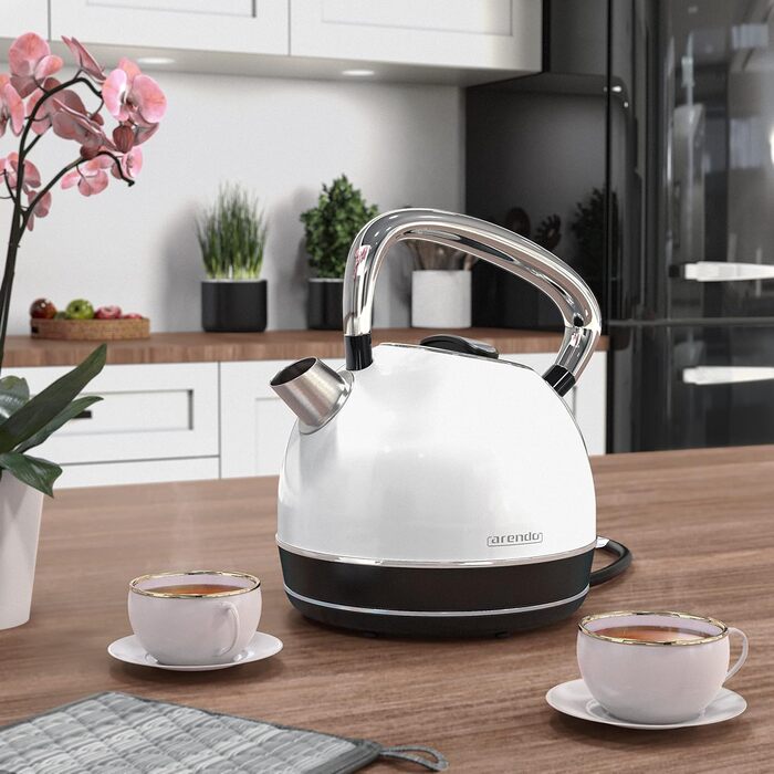 Arendo Retro Stainless Steel Kettle - 1.7L Electric Kettle with Replaceable Scale Filter - Cool Grey - Automatic Shutoff