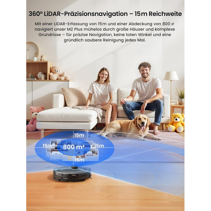 Робот-пилосос LEFANT M2 Pro з потужністю 6000 Pa, автоматичною витяжкою сміття, лазерною навігацією та картографією, індивідуальним прибиранням, уникненням перешкод PSD, ідеальний для видалення шерсті тварин, білий (M2Plus)