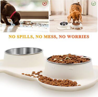 Миска для собак VIVAGLORY Splashfree - не розливається, з нержавіючої сталі та силіконовим килимком, 1310 мл, для кемпінгу, колір слонова кістка