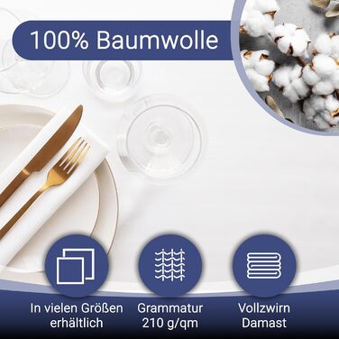 ZOLLNER Tablecloth in 130x280 cm (after washing) - robust and durable tablecloth made of cotton - silky-glossy satin edge - washable up to 95°C - Oeko Tex® Certified - in white