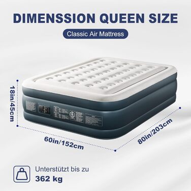 Надувний матрац LEADZM для двох осіб з електронасосом, 203x152x46 см, сірий. Самороздувний, флок + PVC, до 295 кг