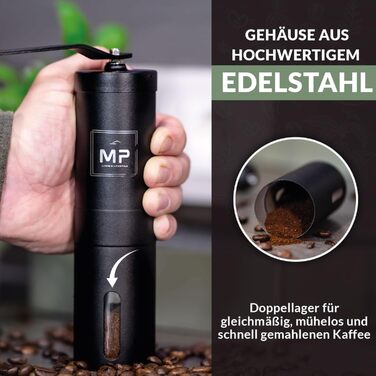 Manual Coffee Grinder with Conical Burr I Adjustable Grind Size - Stainless Steel Coffee Grinder with Brush I High-Quality Hand Coffee Grinder - Hand Coffee Grinder