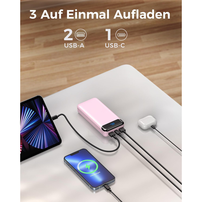 Enerwow Power Bank 27000mAh: Швидка зарядка 30W PD, Digital Display, USB-C, Рожевий | Powerbank для iPhone 15/14/13/12 Pro Max та інші пристрої