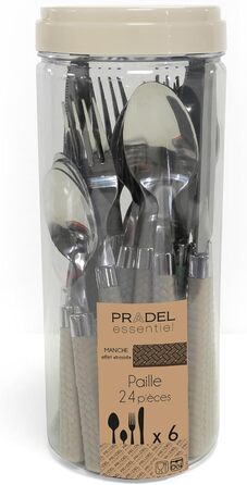 Amefa PAILLE Cutlery Set, 6 People | Dinner Cutlery, 24-Piece | Light-Colored Handles with Woven Design | Cutlery Set 18/0 Stainless Steel | Dishwasher-Safe Cutlery Set | 6 each of Fork, Knife, Spoon & Teaspoon