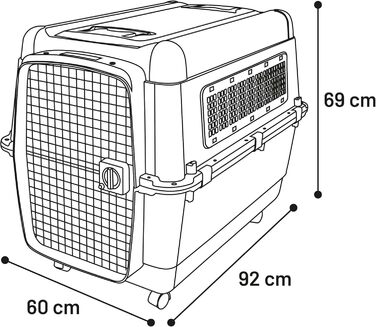 Клітка-переноска для собак Flamingo Lanta XL (60x92x69 см), темно-сірий колір | Безпечна, практична та комфортна