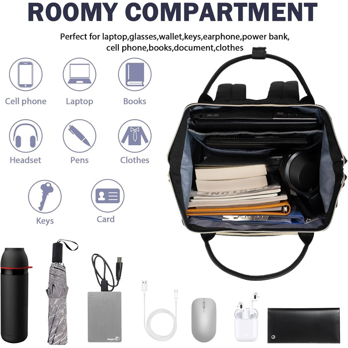 Рюкзак для ноутбука Vankean для жінок 15.6-16.2 дюймів з USB-портом, водонепроникний, для роботи/школи/подорожей, квітковий дизайн (стьобаний чорний)