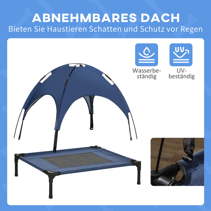 PawHut Outdoor Pet Bed with Canopy, Elevated, Mesh Fabric, UV Protection, Dark Blue, for Medium-Sized Dogs