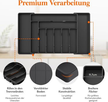 Органайзер для столових приборів Lifewit в шухляду, регульований, чорний (33-57 см x 38 см x 5 см)