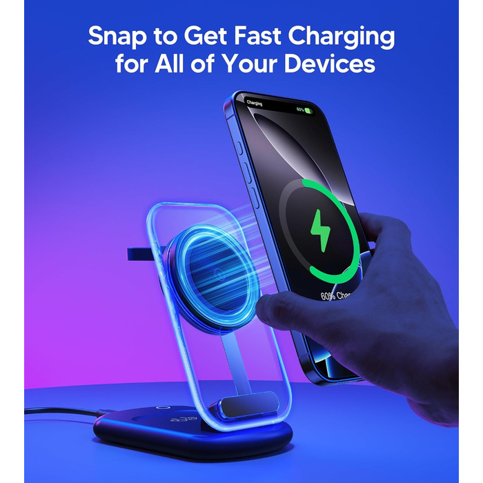 Бездротова зарядка MagSafe 3-в-1 для iPhone, Apple Watch та AirPods, сумісна з iPhone 16/15/14/13/12 Plus/Pro Max