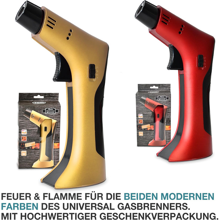 Набір кулінарного пальника TOM Jetflame (Золотий) з балоном бутану: професійний газовий пальник з замком безпеки для кухні, кемпінгу та майстерні, багаторазовий
