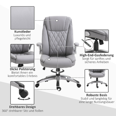 Vinsetto Office Chair, Ergonomic Desk Chair with Adjustable Armrests, Rocking Function, Height Adjustable up to 135 Kg, Grey