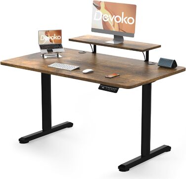 Devoko Electric Standing Desk 160x70cm with Monitor Stand, Memory Height Adjustment, Ergonomic Sit-Stand Desk (120x60cm, Vintage Brown)