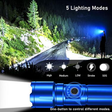 Ліхтарик Blukar LED акумуляторний, надзвичайно яскравий, з регулюванням фокусу, 5 режимів, водонепроникний IP67, для кемпінгу, туризму, риболовлі та надзвичайних ситуацій (Блакитний)