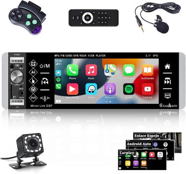 Автомагнітола CAMECHO 1 DIN з CarPlay, 5,1