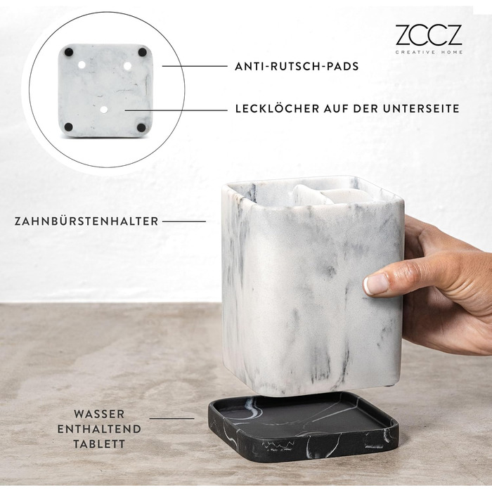 Тримач для зубних щіток ZCCZ для ванної кімнати - керамічний, квадратний, для електричної зубної щітки, білий, під косметику та бритву