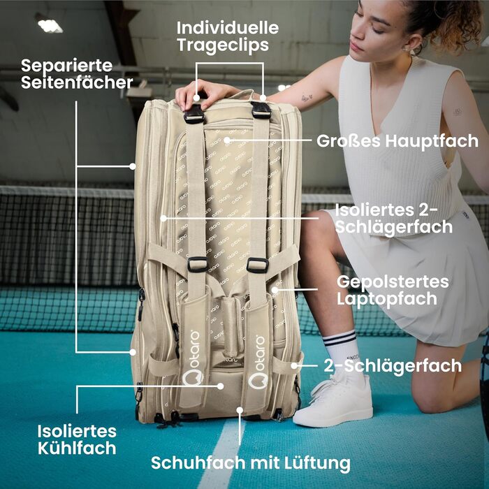 Otaro 82L Premium Tennis Bag | Badminton, Padel & Squash Racket Bag | Unisex Tennis Backpack for Players & Coaches - Green/Beige